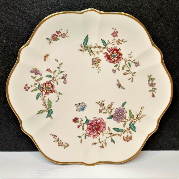 Gorham Secret Garden 10-3/4" Cake Plate Scalloped Edge Gold Trim 1981-1989 USA - Picture 1 of 4